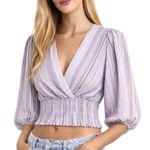 ZARA Striped Balloon Puff Sleeve Top Size L